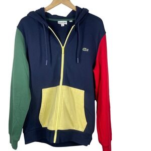 Lacoste Mens Colorblock Full Zip Hoodie Navy Blue Red Green Yellow FA13487 L